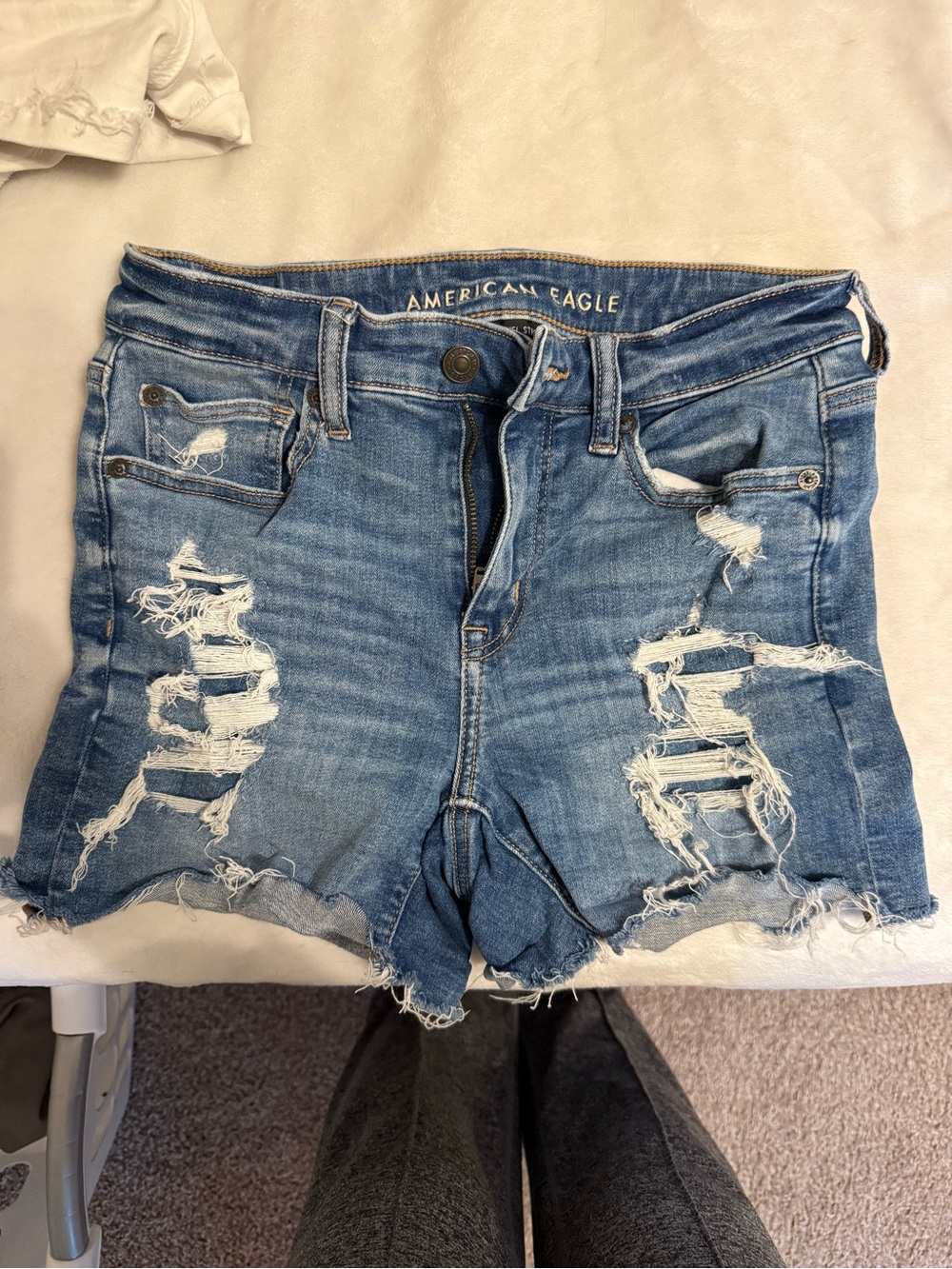 American Eagle Outfitters Ripped Medium Blue Denim Shorts